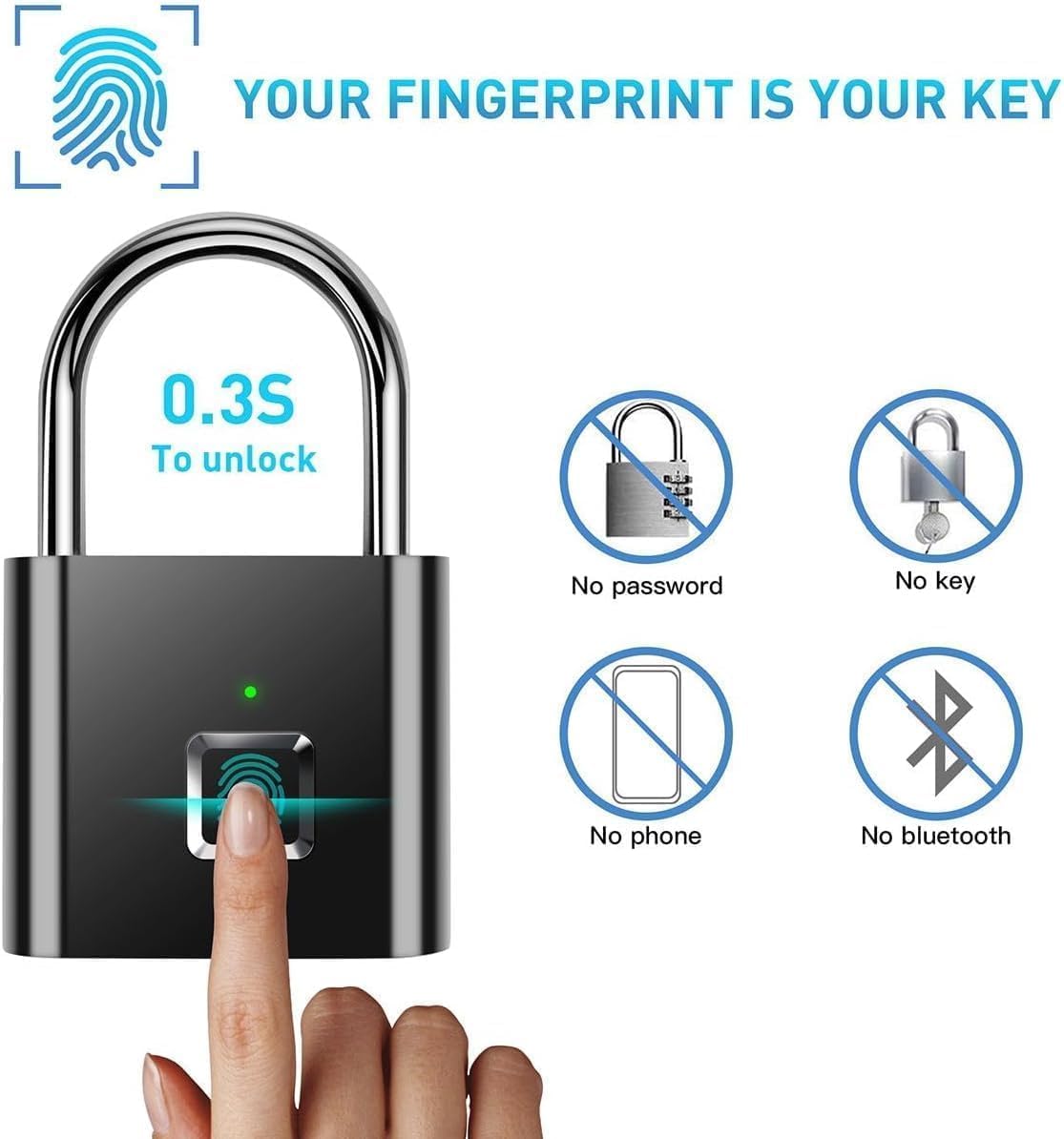 Waterproof Fingerprint Smart Lock - Keyless Portable USB Charging