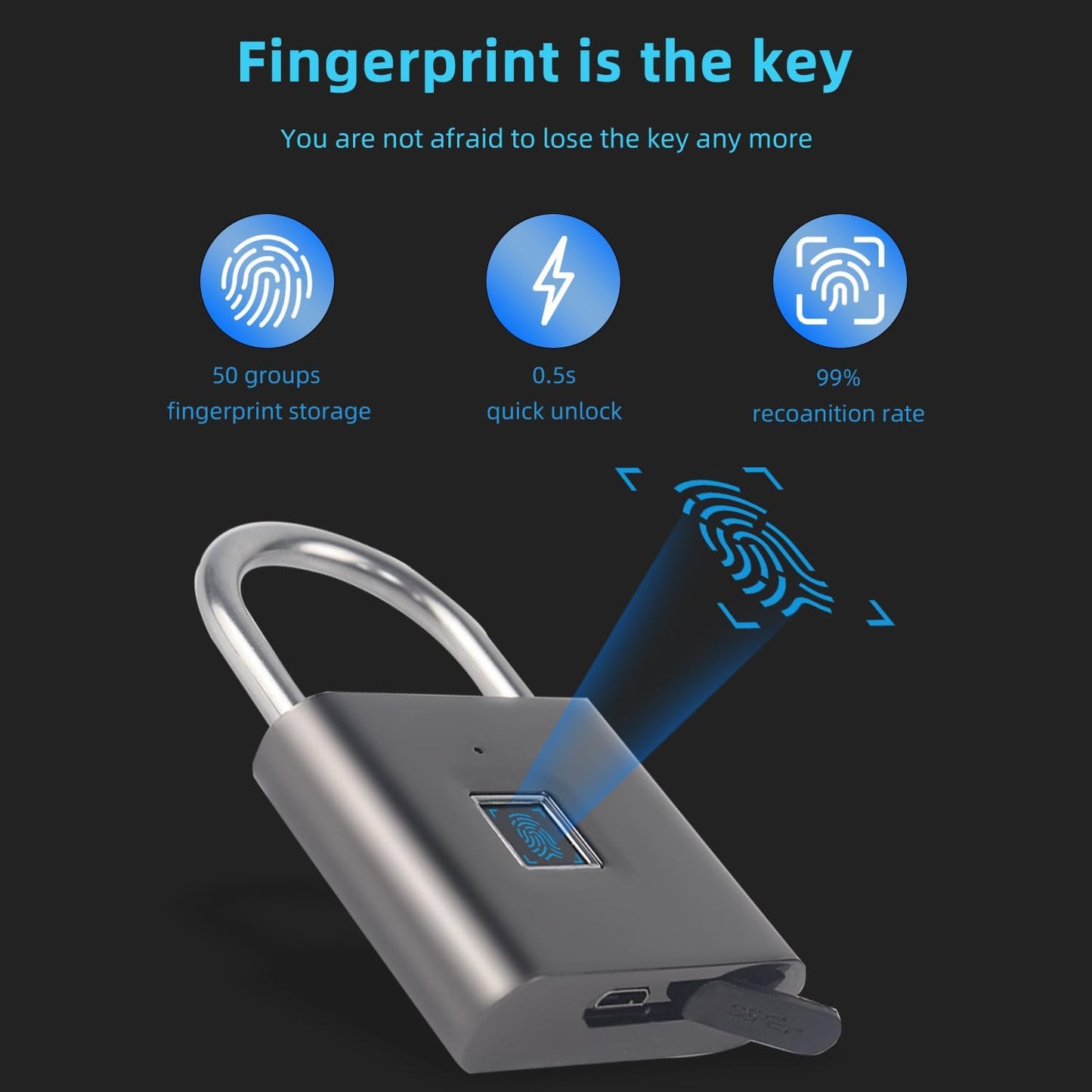 Waterproof Fingerprint Smart Lock - Keyless Portable USB Charging