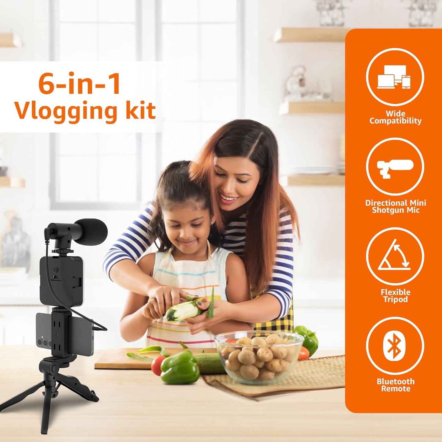 Remote Controlled Smart Video Recording kit with Inbuilt Flood Light + Mic + Tripod