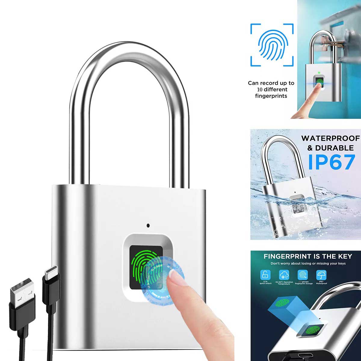 Waterproof Fingerprint Smart Lock - Keyless Portable USB Charging